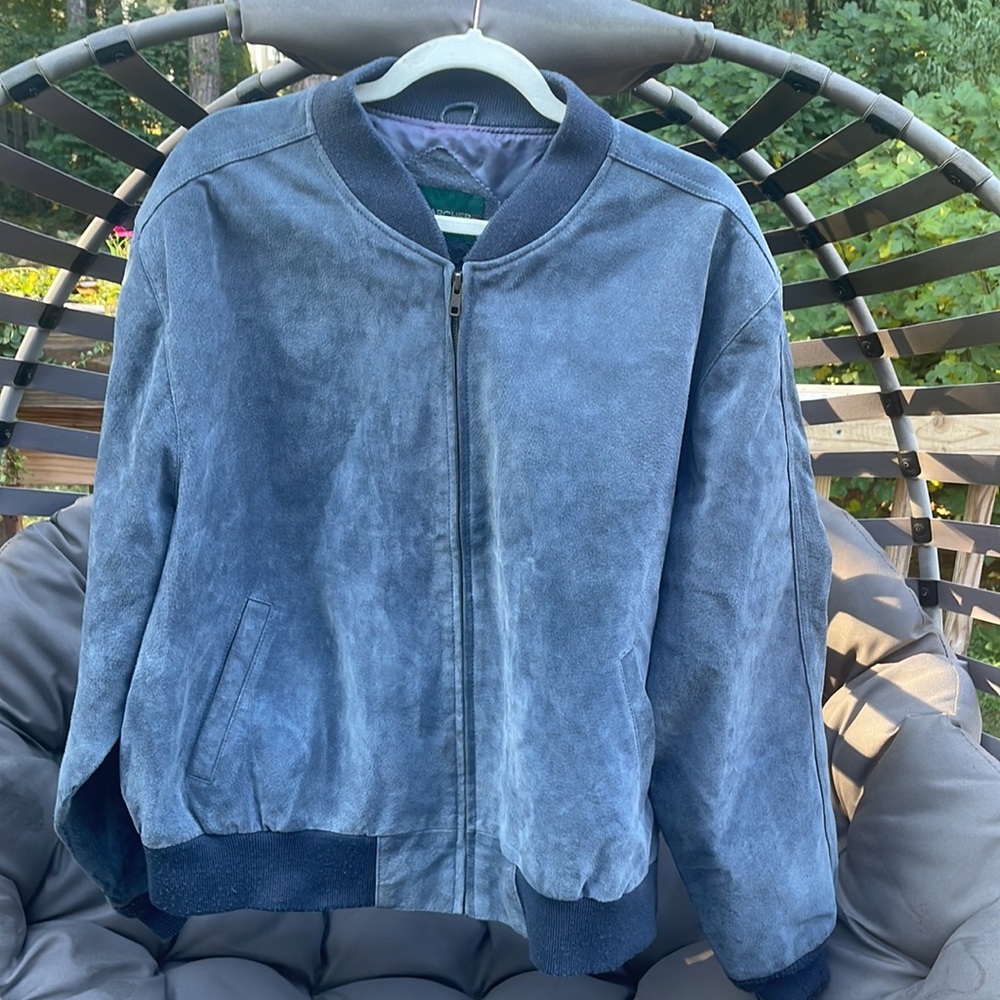 Hill and Archer Blue Suede Bomber Jacket Size 46